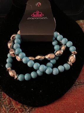 Turquoise and Silver Stretch Bracelet Set